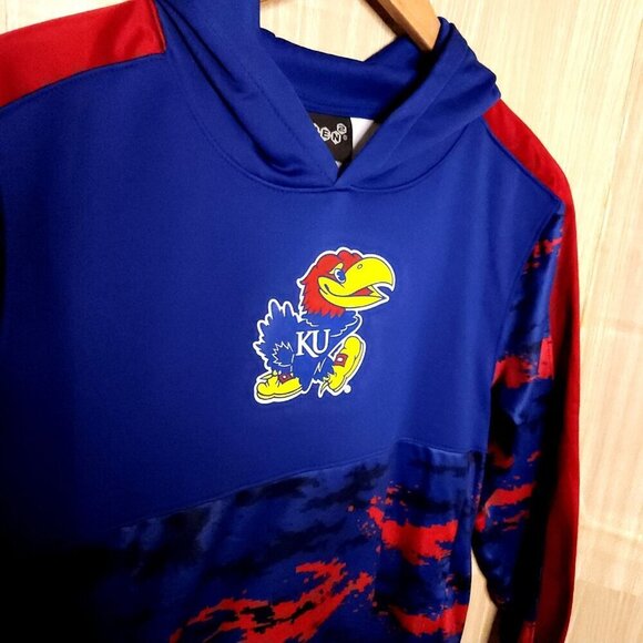 Gen 2 Kids University Of Kansas Red Blue Camouflage Jayhawk Hooded Sweatshirt XL - Picture 3 of 10
